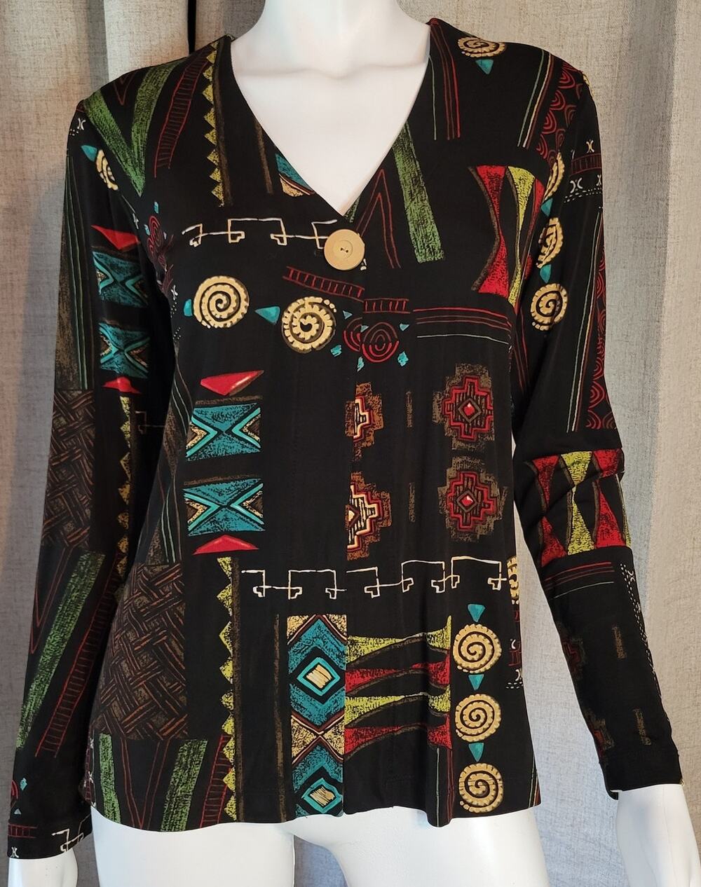 Chicos Travelers Multicolor Single Button Stretchy Slinky Lng Slv Cardigan 0 (M)